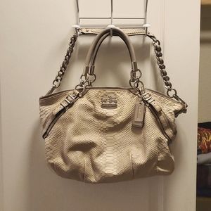 Taupe " Snake " Skin Silver Chain Shoulder Bag